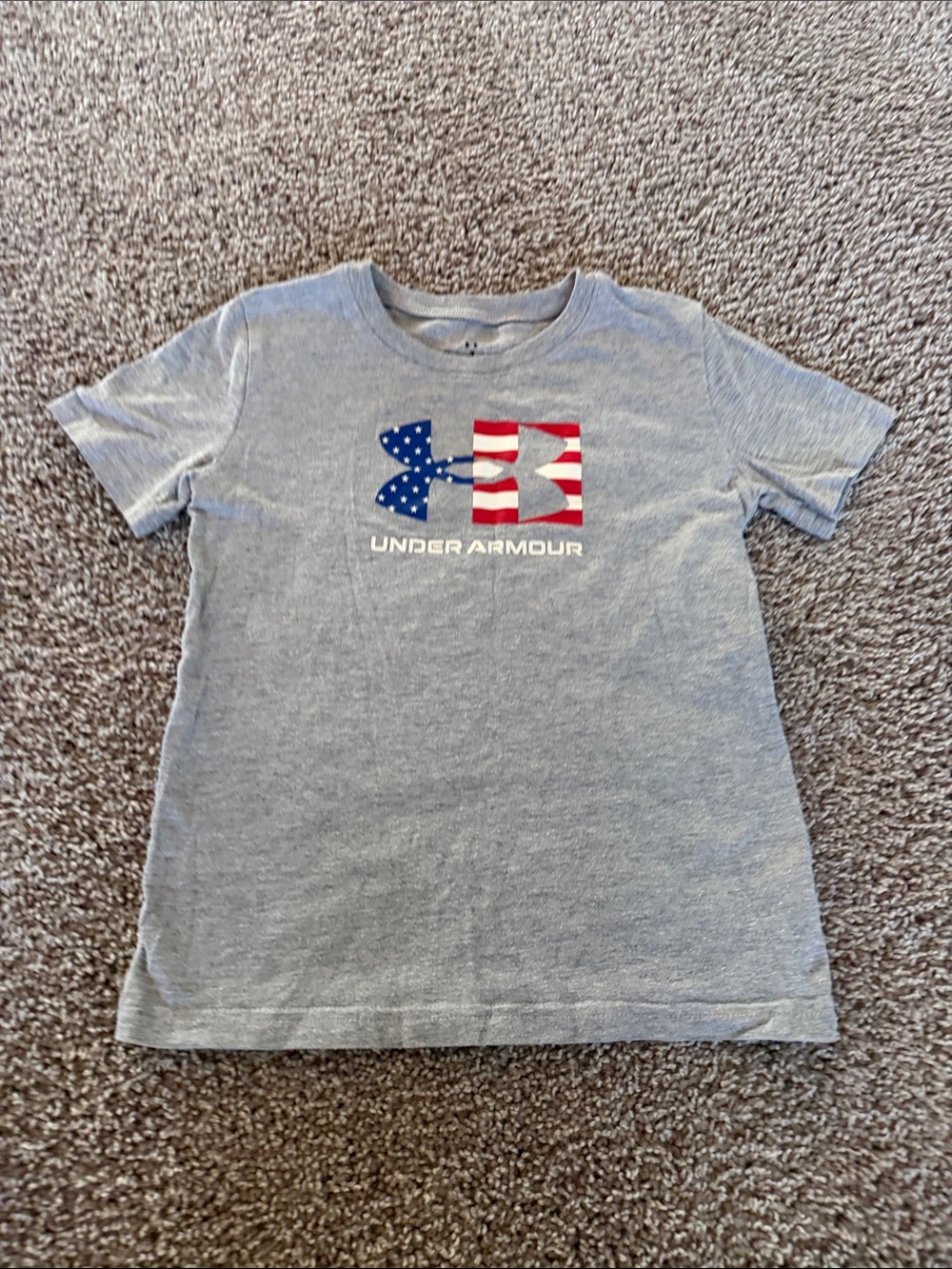 Under Armour Kids Heather Gray Tee with American Flag Logo